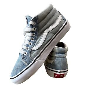 VANS Sk8-Hi Light Wash Denim Sneakers Womens 6 Blue High Tops
